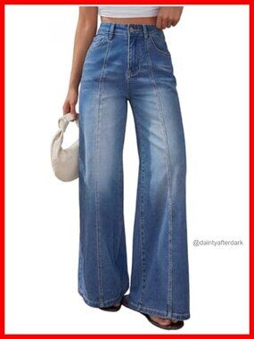 High Waisted Wide Leg Baggy Jeans Front Seam Pants